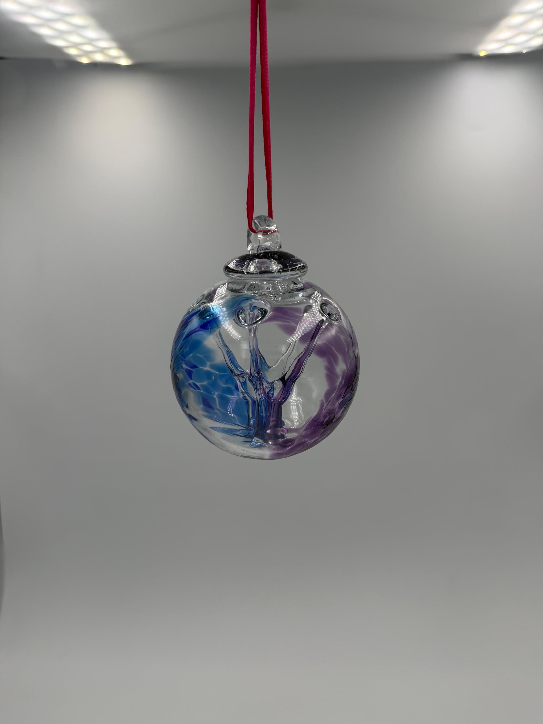8cm Hand-Blown Witch Ball – Purple Blue Branching Glass Ornament