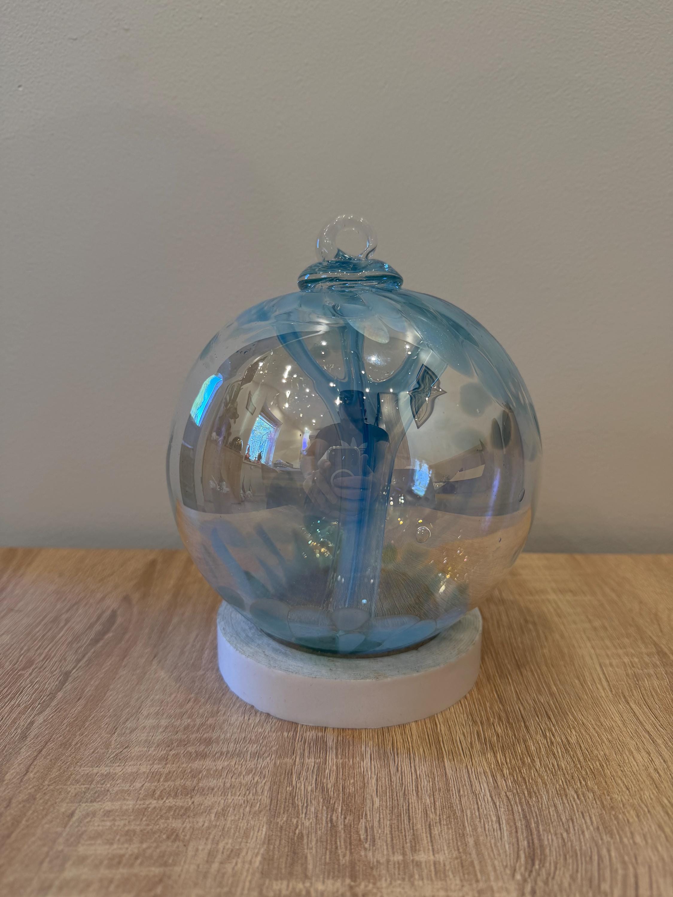 Handblown Art Glass Sphere – "Azure Forest" Tree of Life Sculpture