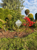 70cm Hand-Blown Clear Crystal Diamond Glass Garden Stake – 15cm Iridescent Crackle Sculpture