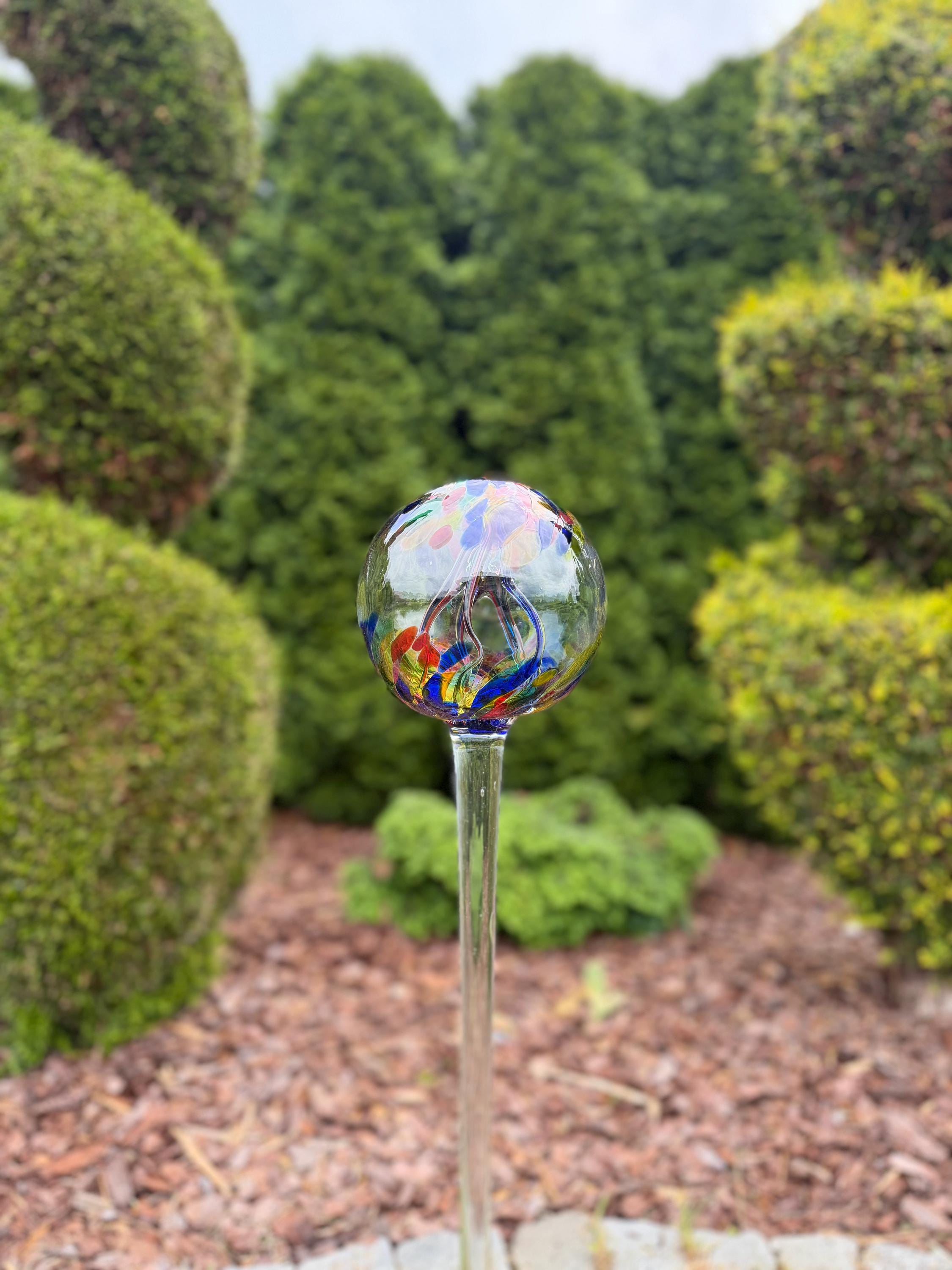 80cm Hand-Blown Garden Witch Ball on Stake – 15cm Colorful Glass Gazing Ball – Outdoor Ornament
