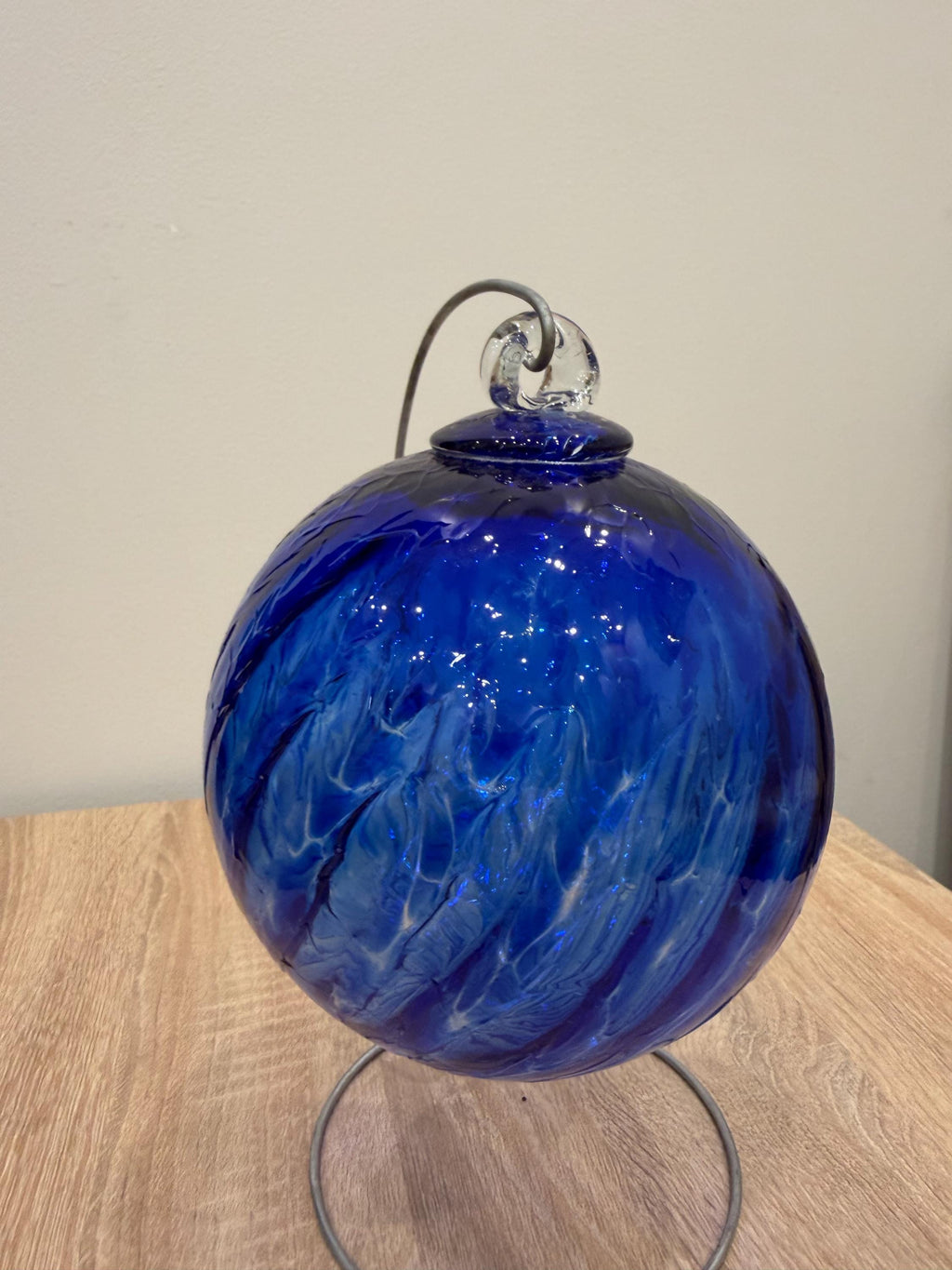 Hand Blown Blue Glass Ball Ornament 15cm  – 15cm Suncatcher Decor, Artistic Sphere