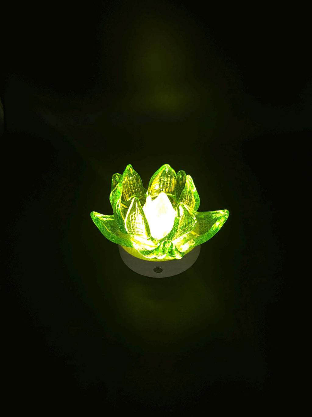 12cm Hand-Blown Lime Green Glass Flower Lamp – Wooden Base LED Night Light (Battery Operated)