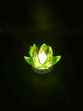 12cm Hand-Blown Lime Green Glass Flower Lamp – Wooden Base LED Night Light (Battery Operated)