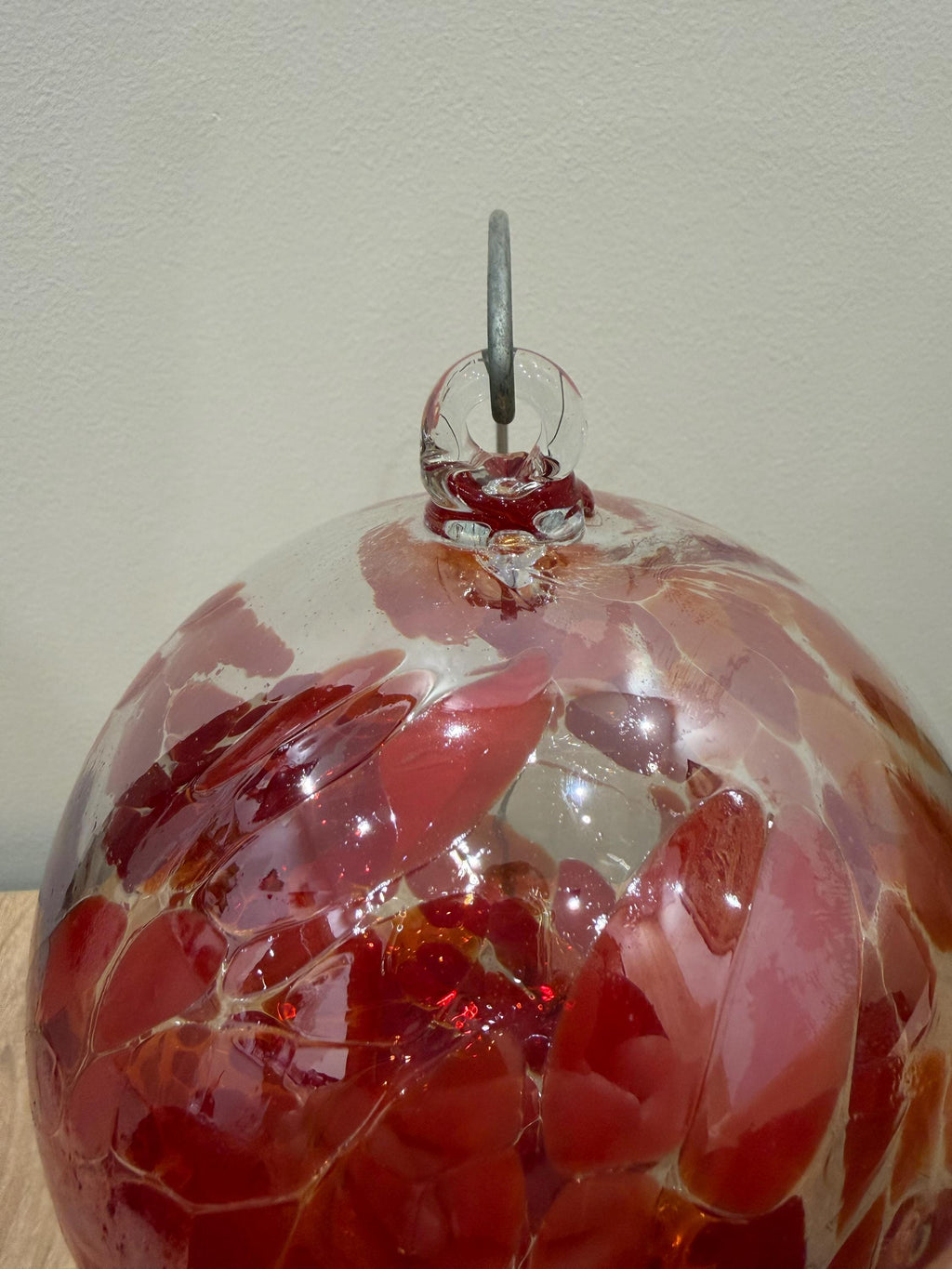 Handcrafted Red Art Glass Sphere Suncatcher - Hanging Ornament 15cm