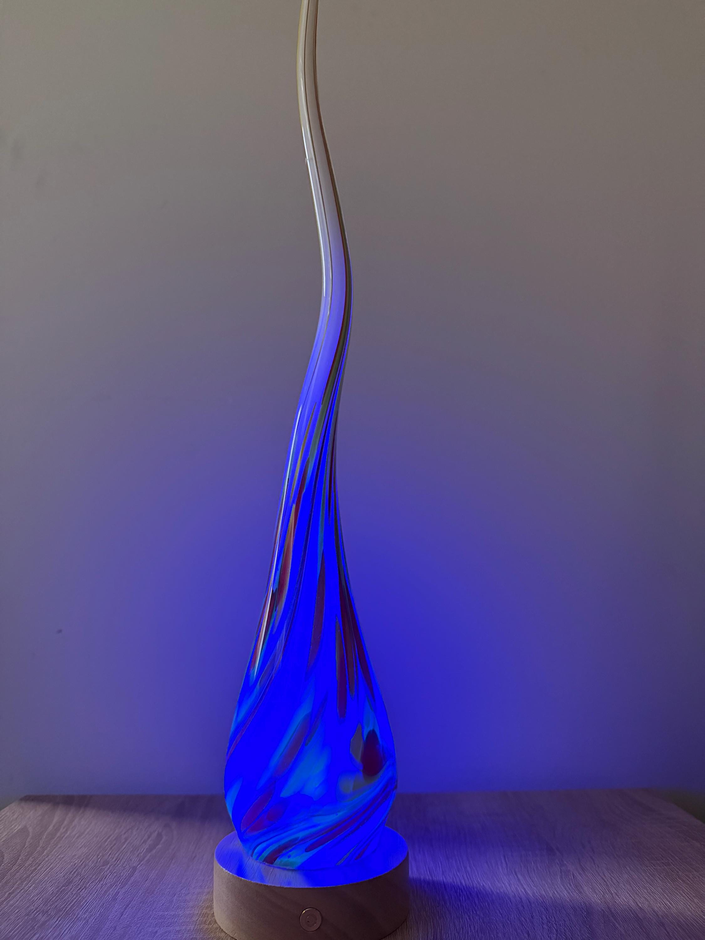 50cm Hand-Blown Fire Flame Glass Lamp – Color Changing LED Touch Light Wooden Base