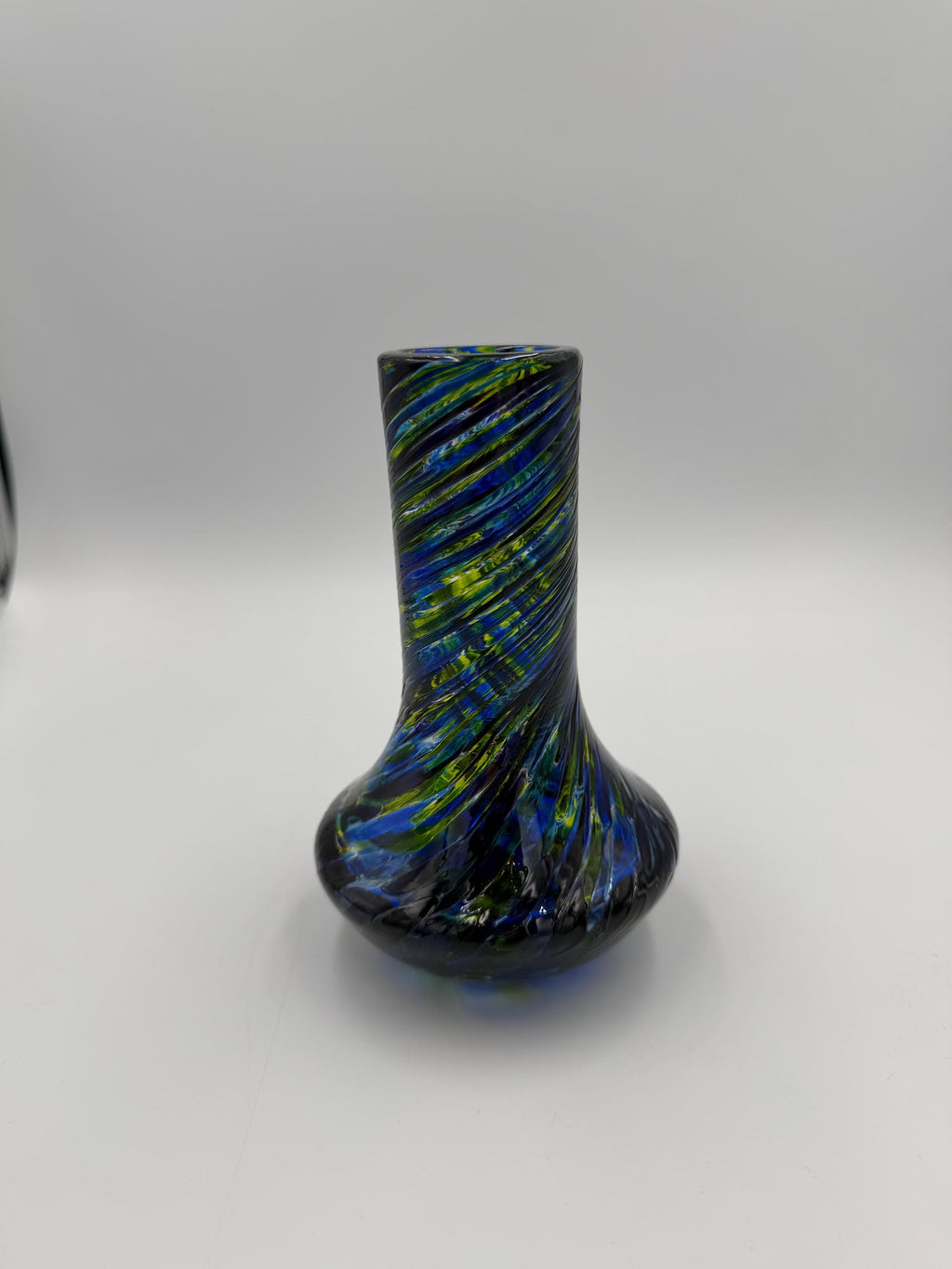 15cm Hand-Blown Blue Green Swirl Glass Vase – Colorful Decorative Glass