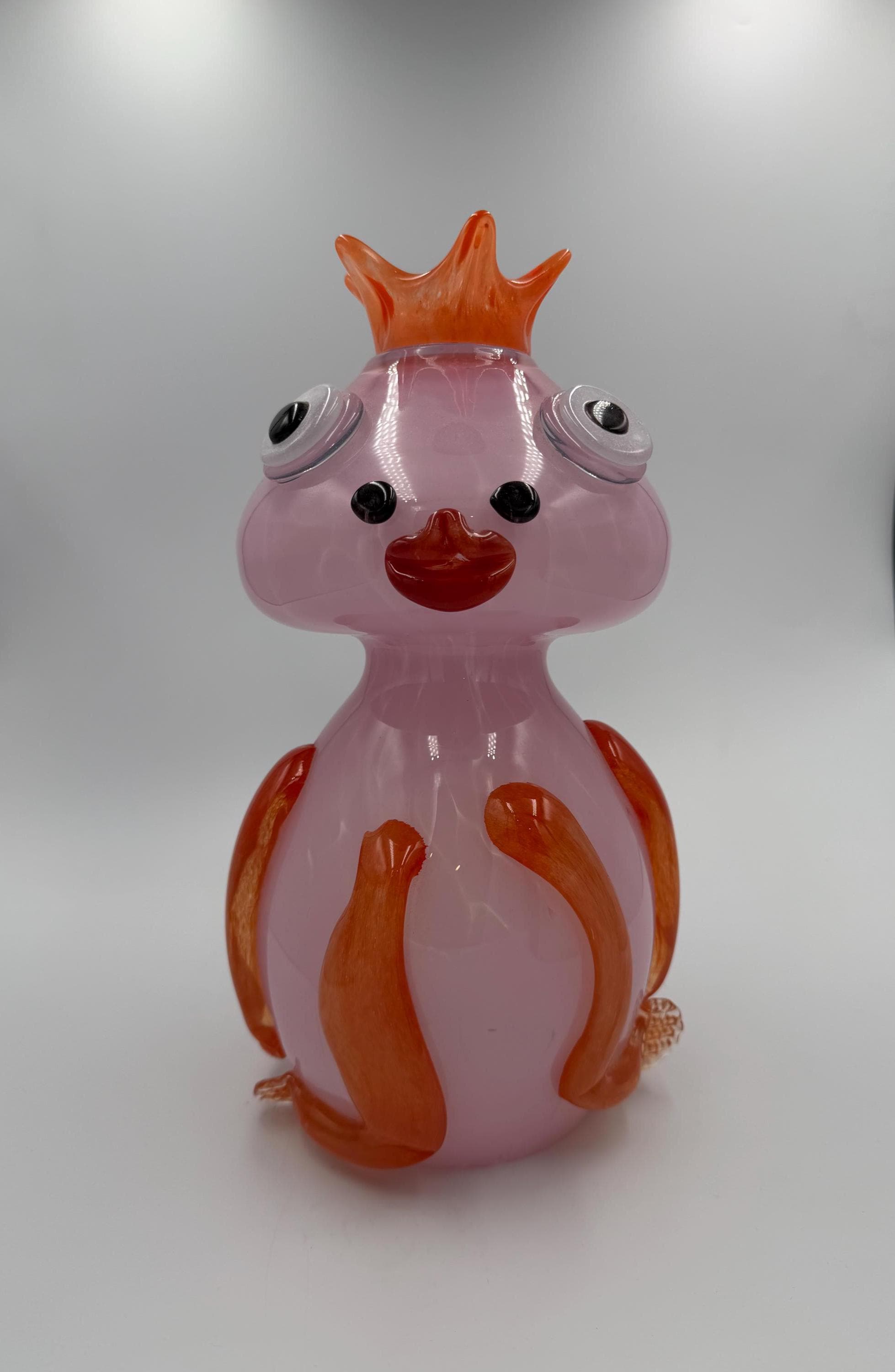 32cm Hand-Blown Queen Frog Glass Figurine – Large Pink Art Glass With Crown