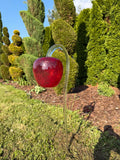 75cm Hand-Blown Glass Apple Garden Stake – Red Glass Fruit Sculpture 15cm