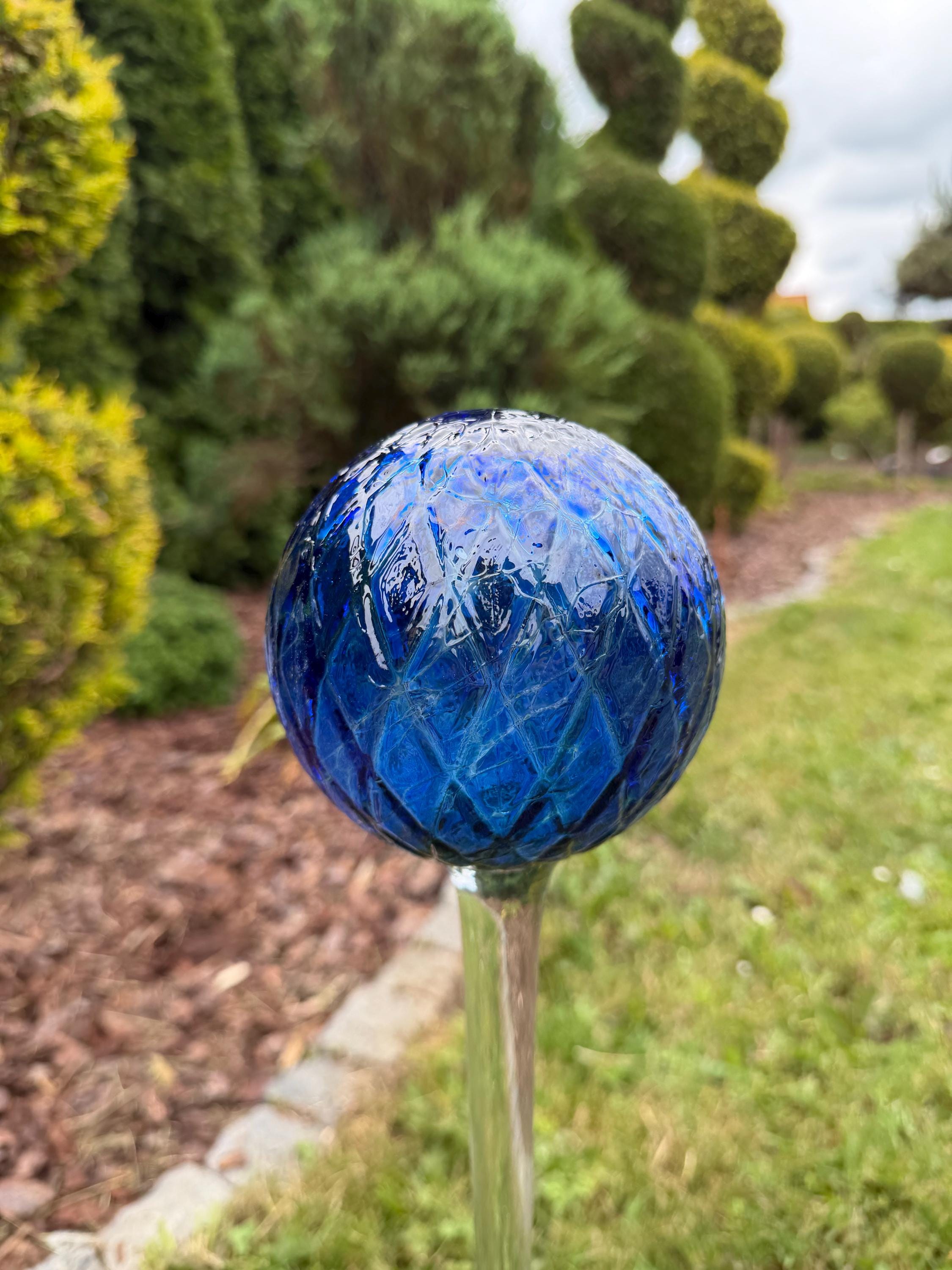 Blue Glass Garden Ball on Stake – Cobalt Gazing Ball – Hand Blown Yard Ornament 70cm