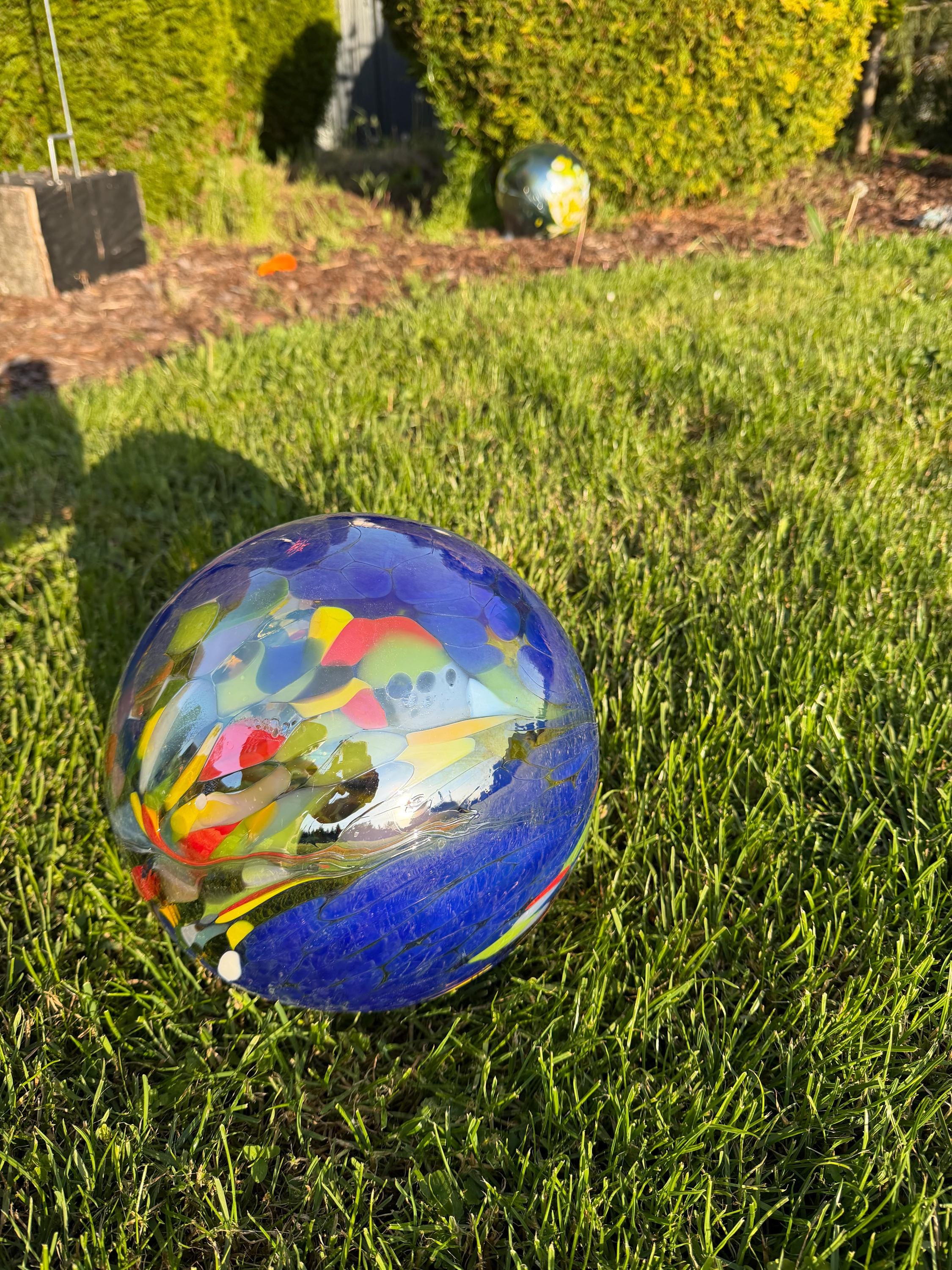 25cm Hand-Blown Multicolor Swirl Glass Sphere – Large Vibrant Decorative Orb