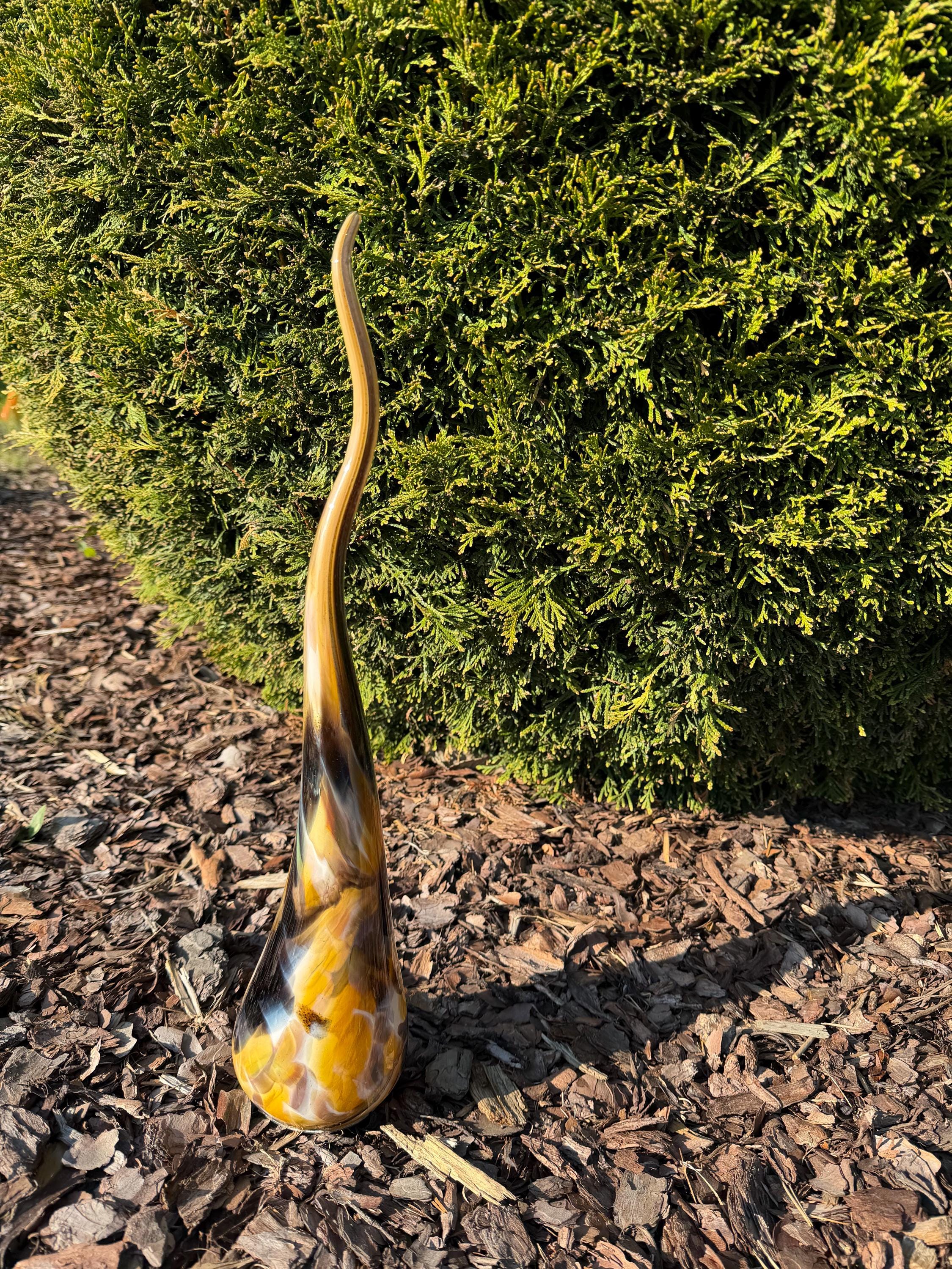 50cm Hand-Blown Amber Swirl Glass Flame Sculpture – Yellow Brown Flame Art Object