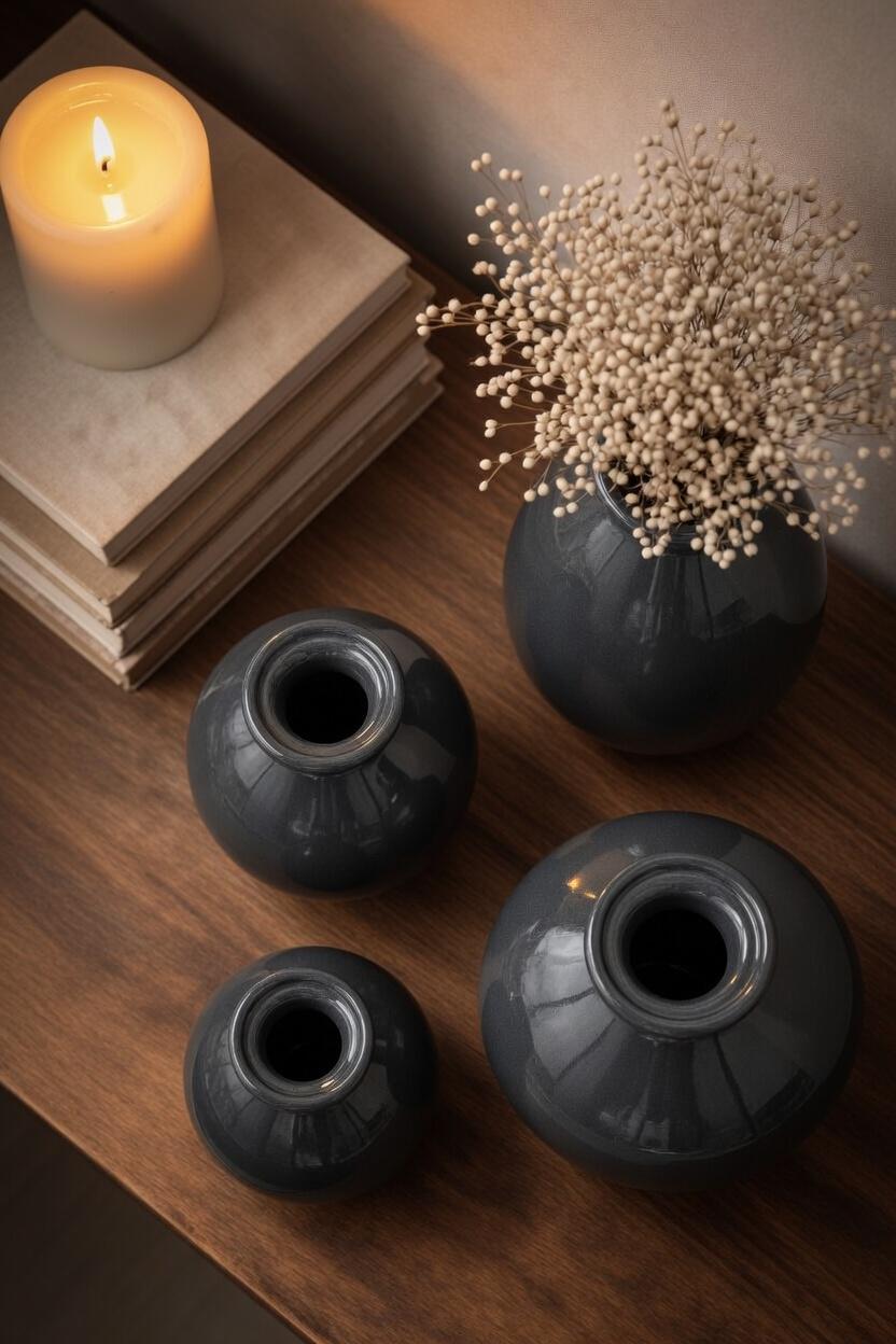 Handblown Art Glass Bud Vases – Gray Minimalist Set of 4