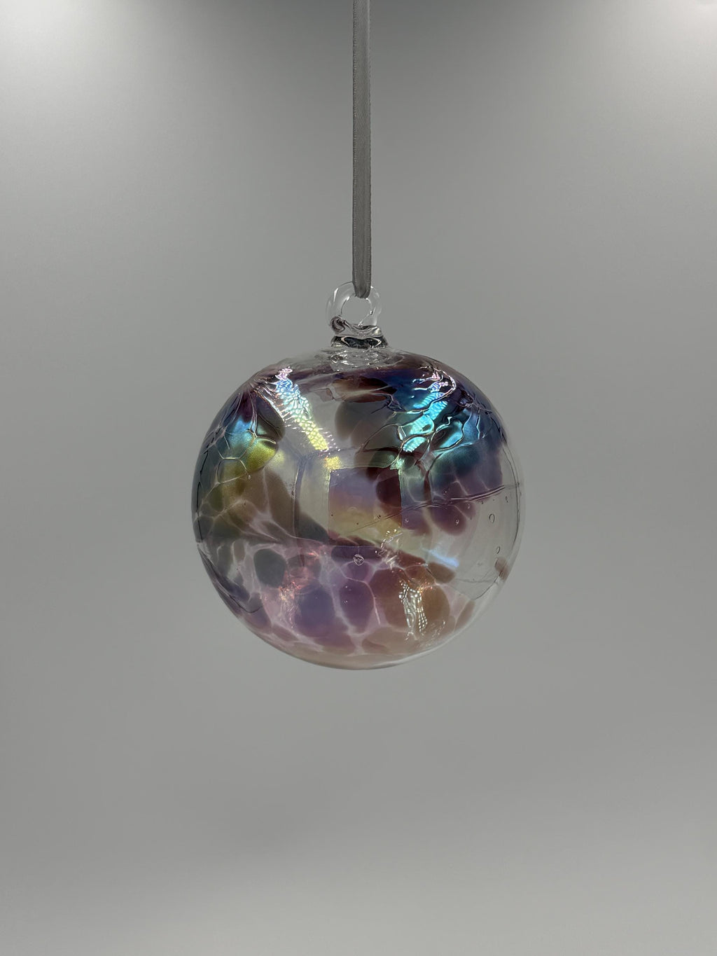 10cm Iridescent Hand-Blown Glass Ornament Ball – Multicolor Hanging Art Glass Sphere