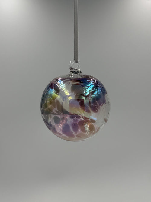 10cm Iridescent Hand-Blown Glass Ornament Ball – Multicolor Hanging Art Glass Sphere