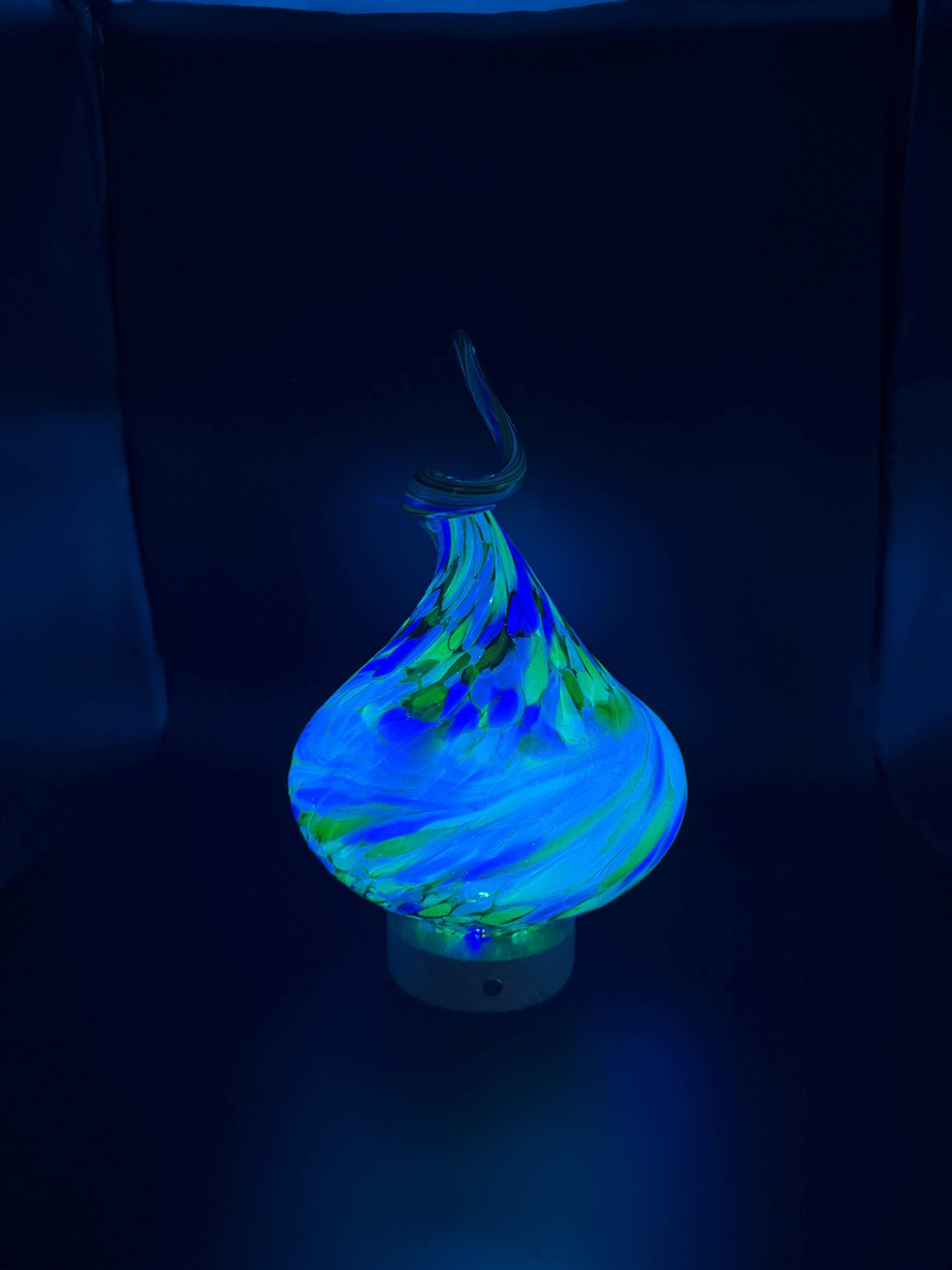 Hand-Blown Glass Swirl Lamp – Blue Yellow Artistic Accent Light (Battery Operated)