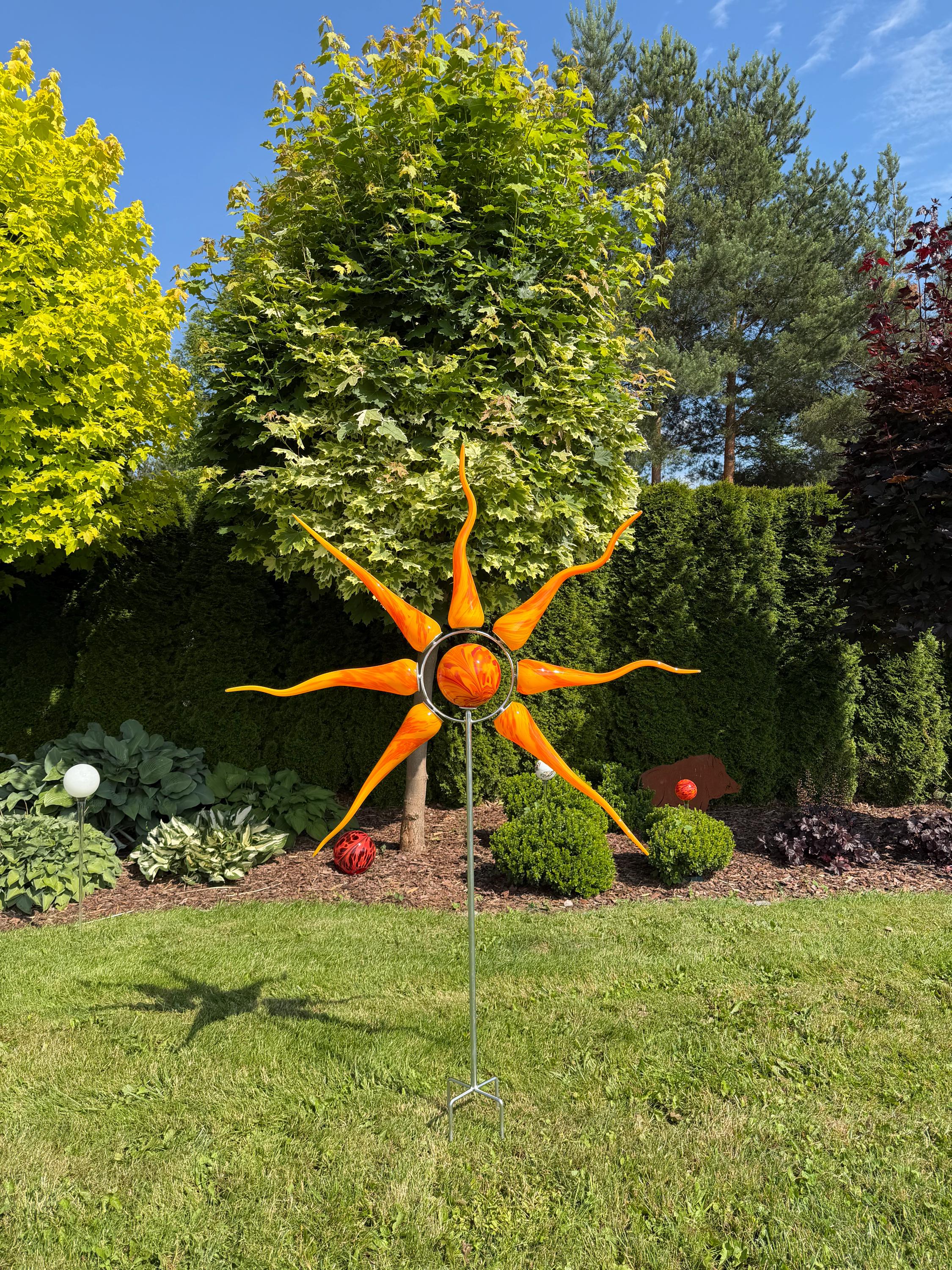 190cm Glass Sun Garden Stake - Hand Blown Sun Sculpture - Outdoor Yard Art