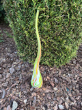 Hand-Blown Glass Garden Flame Sculpture – 50cm Green Yellow Orange Swirl Outdoor Art