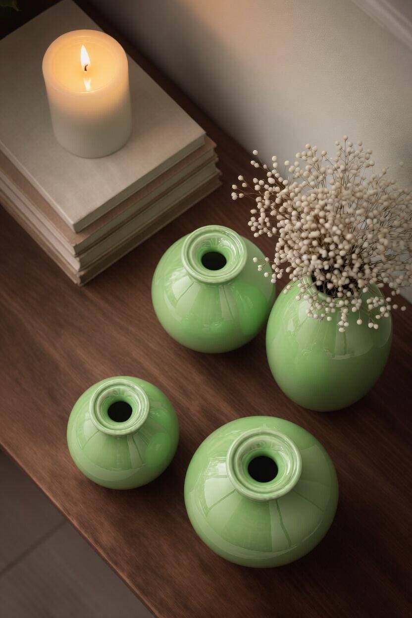 Handblown Art Glass Bud Vases – Mint Green Minimalist Set of 4