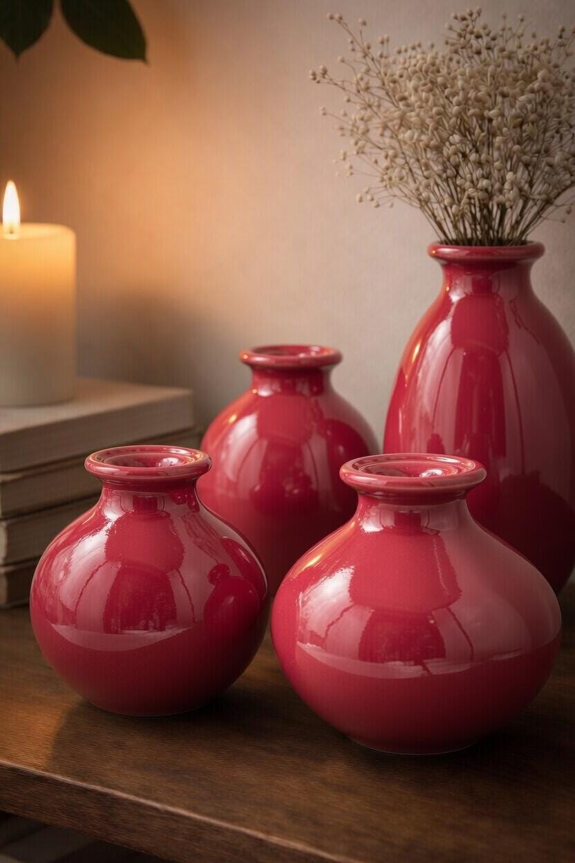 Handblown Art Glass Bud Vases – Rose Pink Minimalist Set of 4
