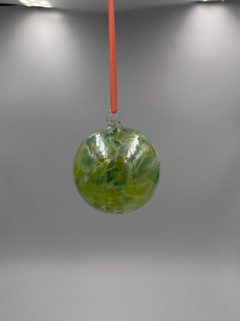 Hand Blown Green Glass Ball Ornament – 10cm Hanging Glass Bauble – Handmade Suncatcher
