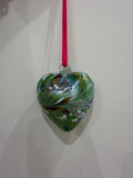 Hand-Blown Glass Heart Ornament 8cm – Green Multicolor Swirl Crackle Heart – Custom Color Option