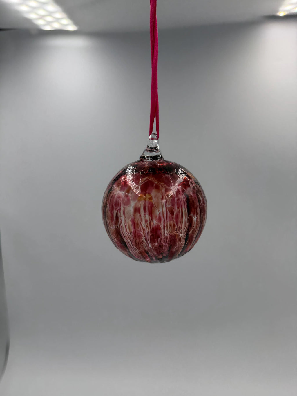 6cm Hand-Blown Crackle Glass Ornament – Deep Red Burgundy Crackle Hanging Ball