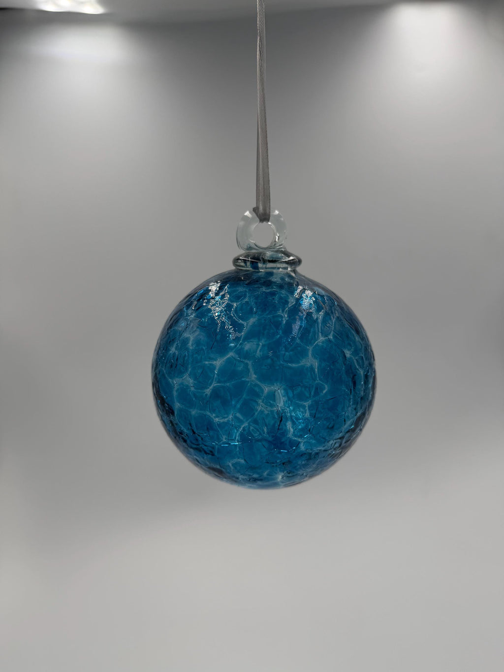 10cm Hand-Blown Aqua Blue Glass Ornament Ball – Textured Hanging Art Glass Sphere
