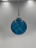 10cm Hand-Blown Aqua Blue Glass Ornament Ball – Textured Hanging Art Glass Sphere