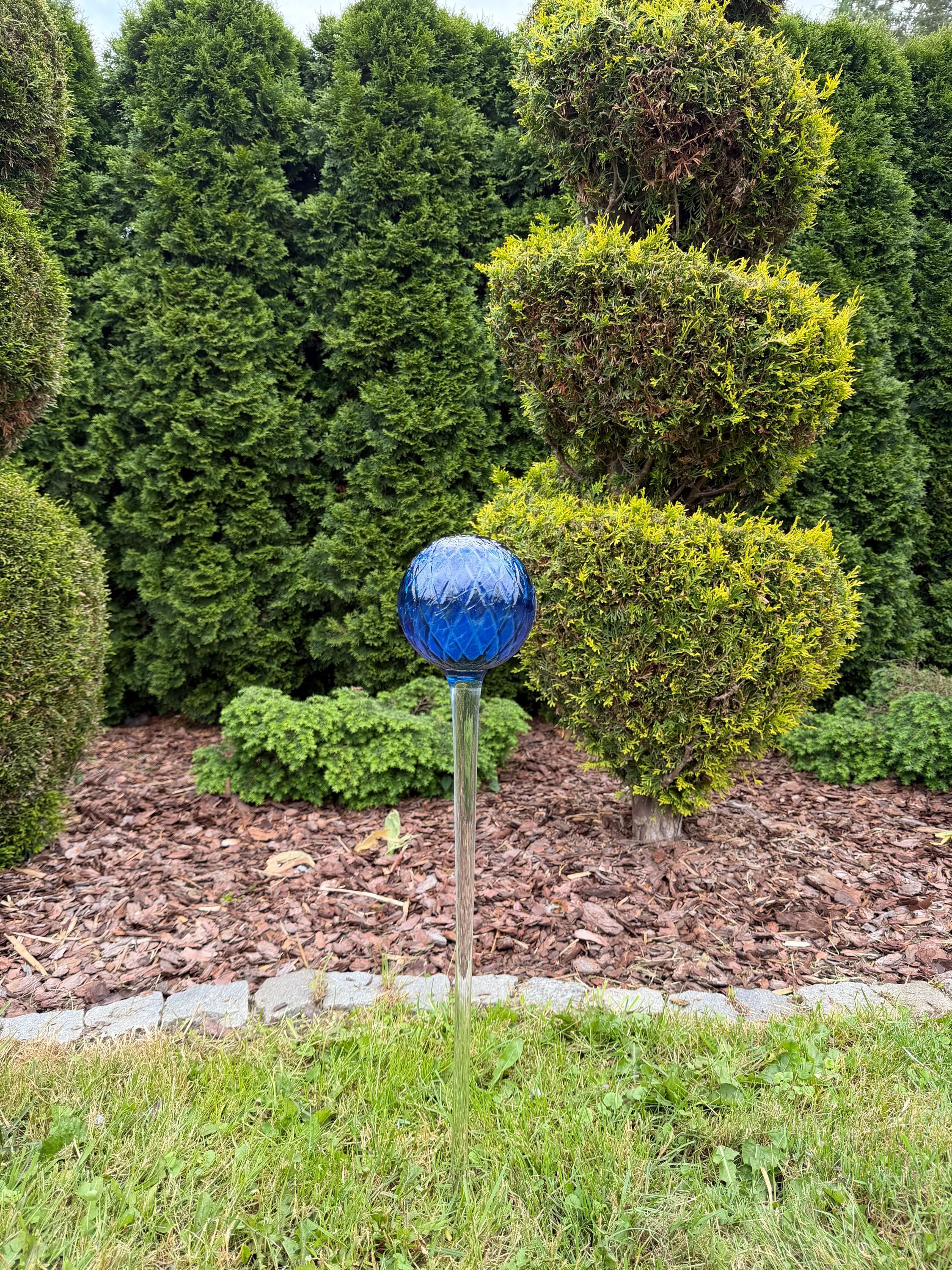 Blue Glass Garden Ball on Stake – Cobalt Gazing Ball – Hand Blown Yard Ornament 70cm