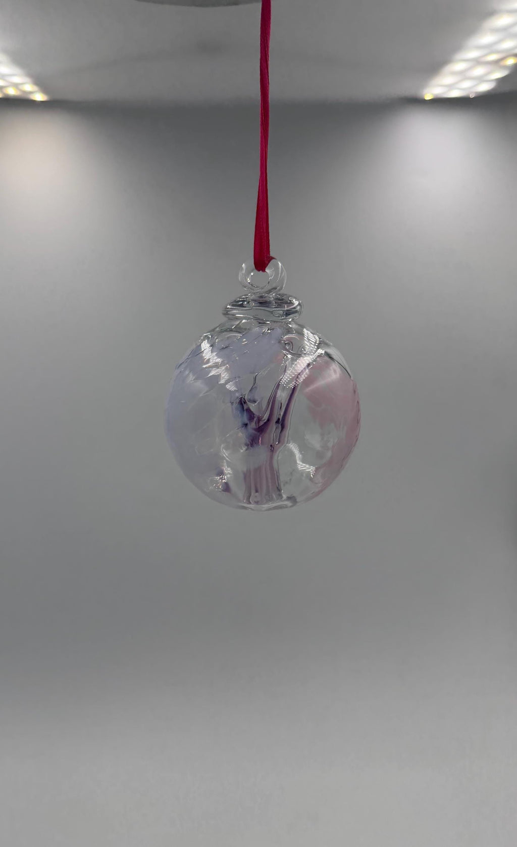 8cm Hand-Blown Witch Ball – Purple Pink Branching Glass Ornament