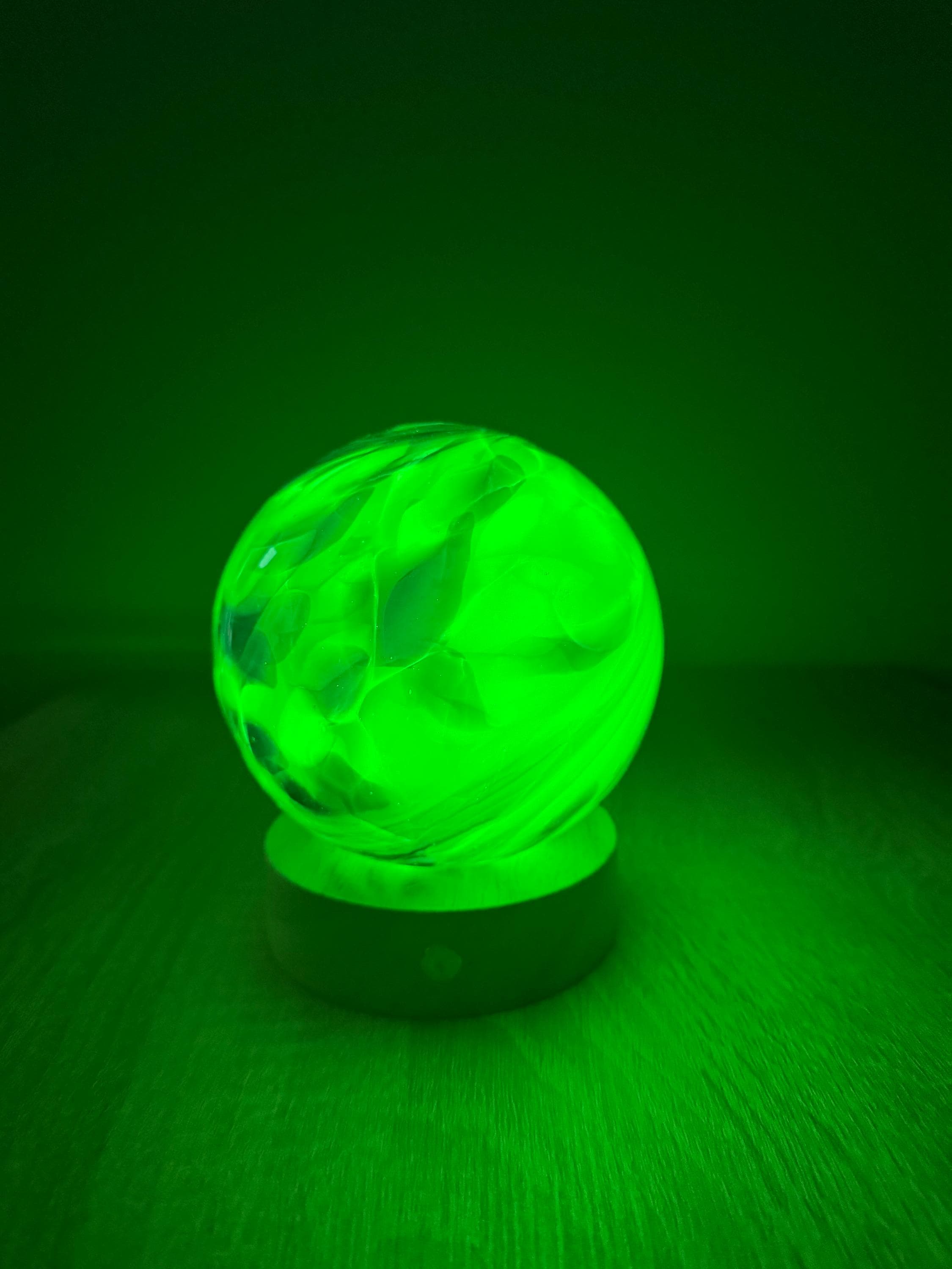 12cm Hand-Blown Blue Swirl Glass LED Lamp – Battery Powered Multicolor or Warm White