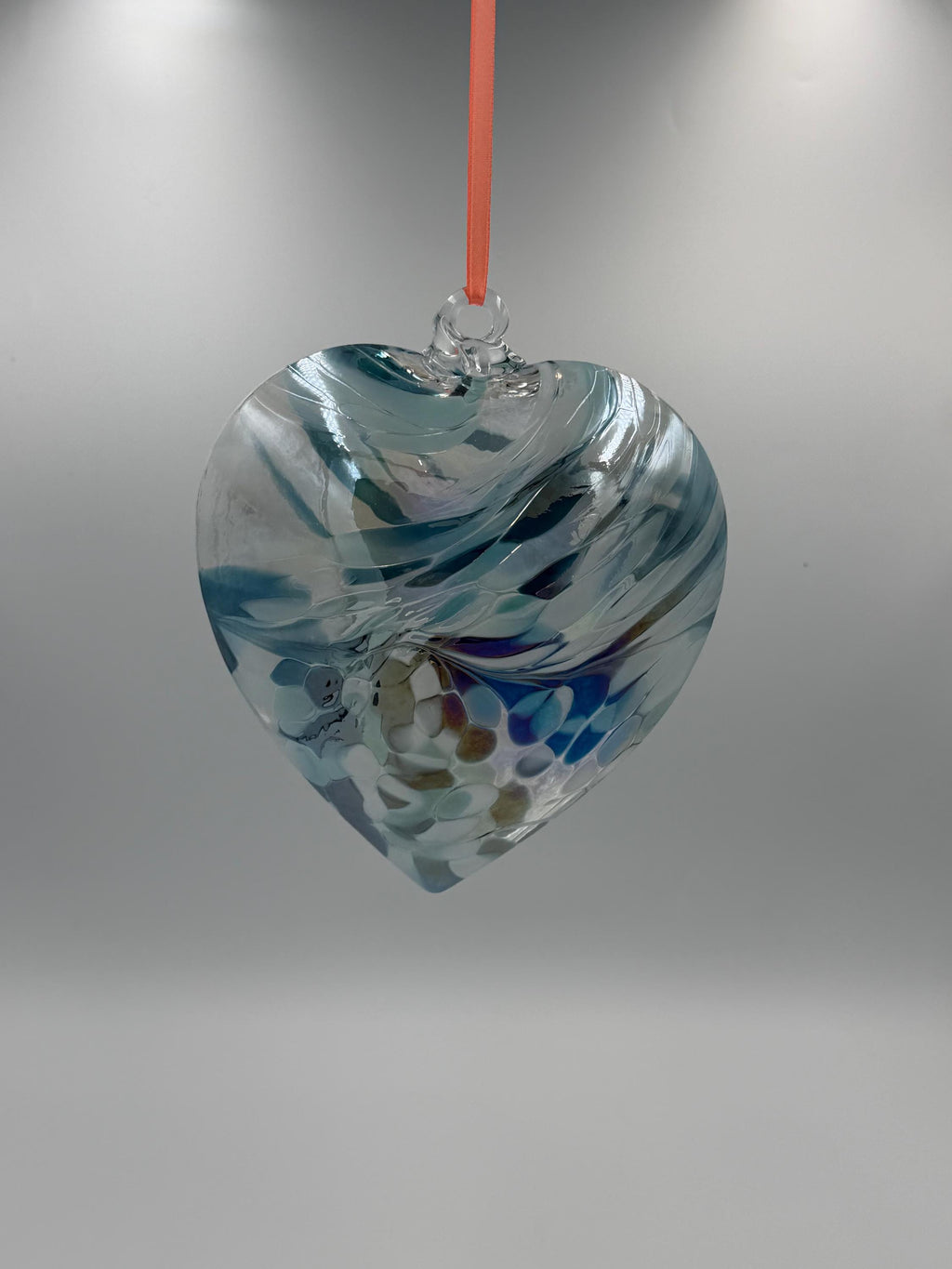 Hand Blown Glass Heart Ornament – 18cm Blue Heart Suncatcher – Hanging Decor