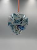 Hand Blown Glass Heart Ornament – 18cm Blue Heart Suncatcher – Hanging Decor