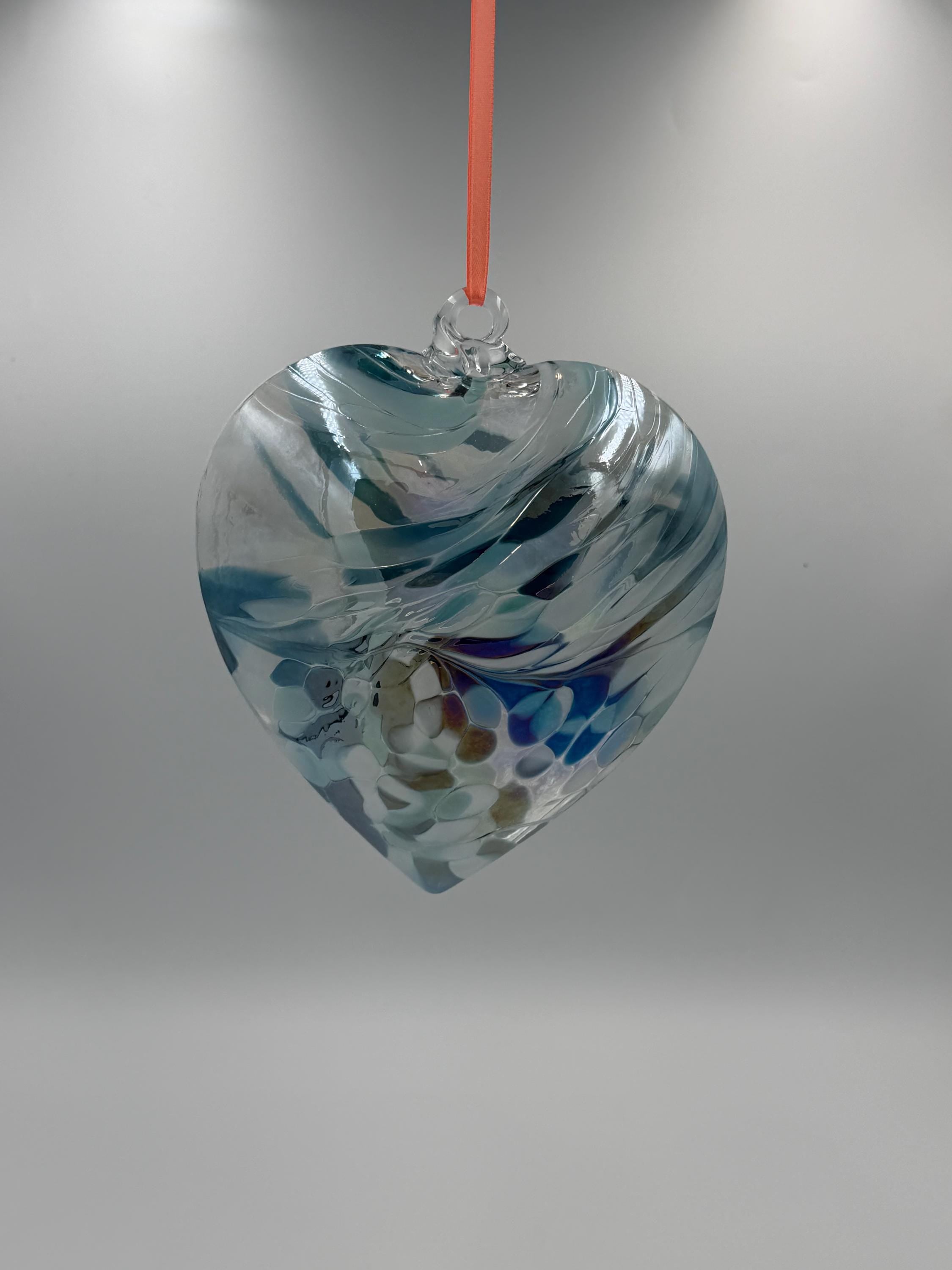 Hand Blown Glass Heart Ornament – 18cm Blue Heart Suncatcher – Hanging Decor