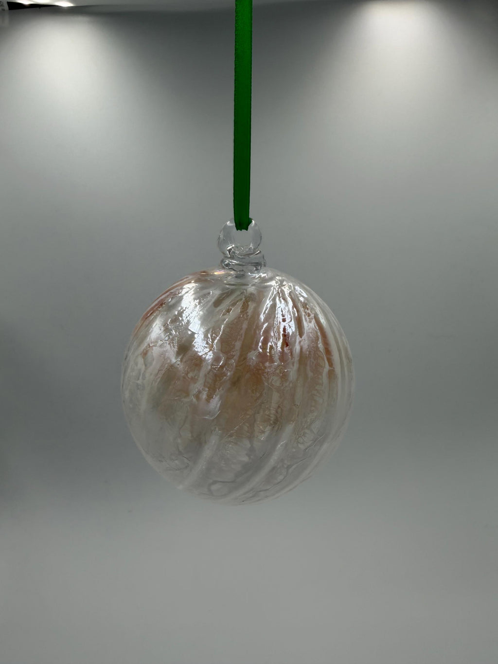 10cm Hand-Blown Crackle Glass Ornament – Pearl Iridescent Hanging Ball Suncatcher