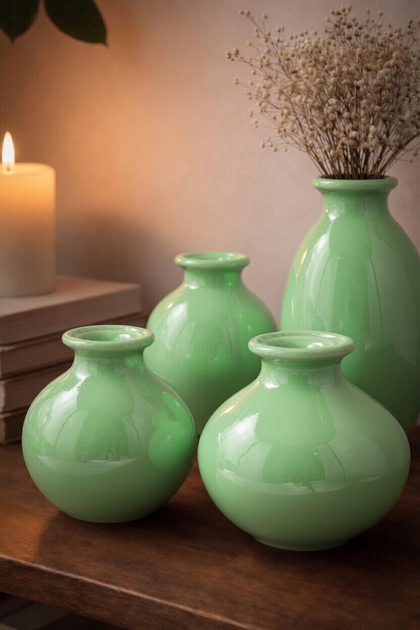 Handblown Art Glass Bud Vases – Mint Green Minimalist Set of 4