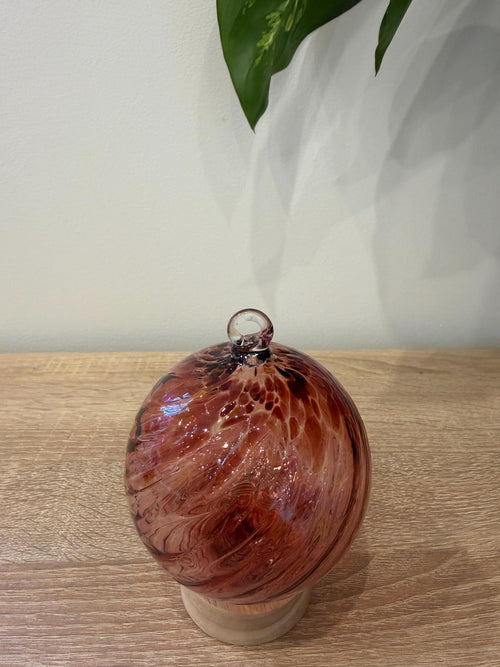 10cm Hand-Blown Red Pink Swirl Glass Ornament – Hanging Ball