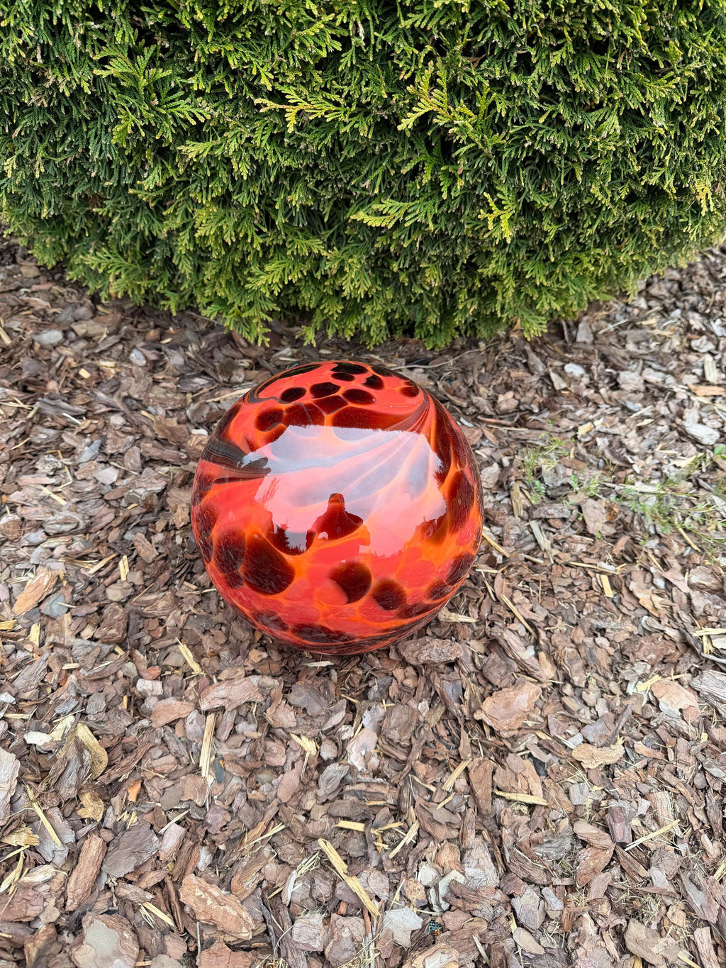 25cm Hand-Blown Glass Garden Ball – Red Orange Gazing Ball Outdoor Decor