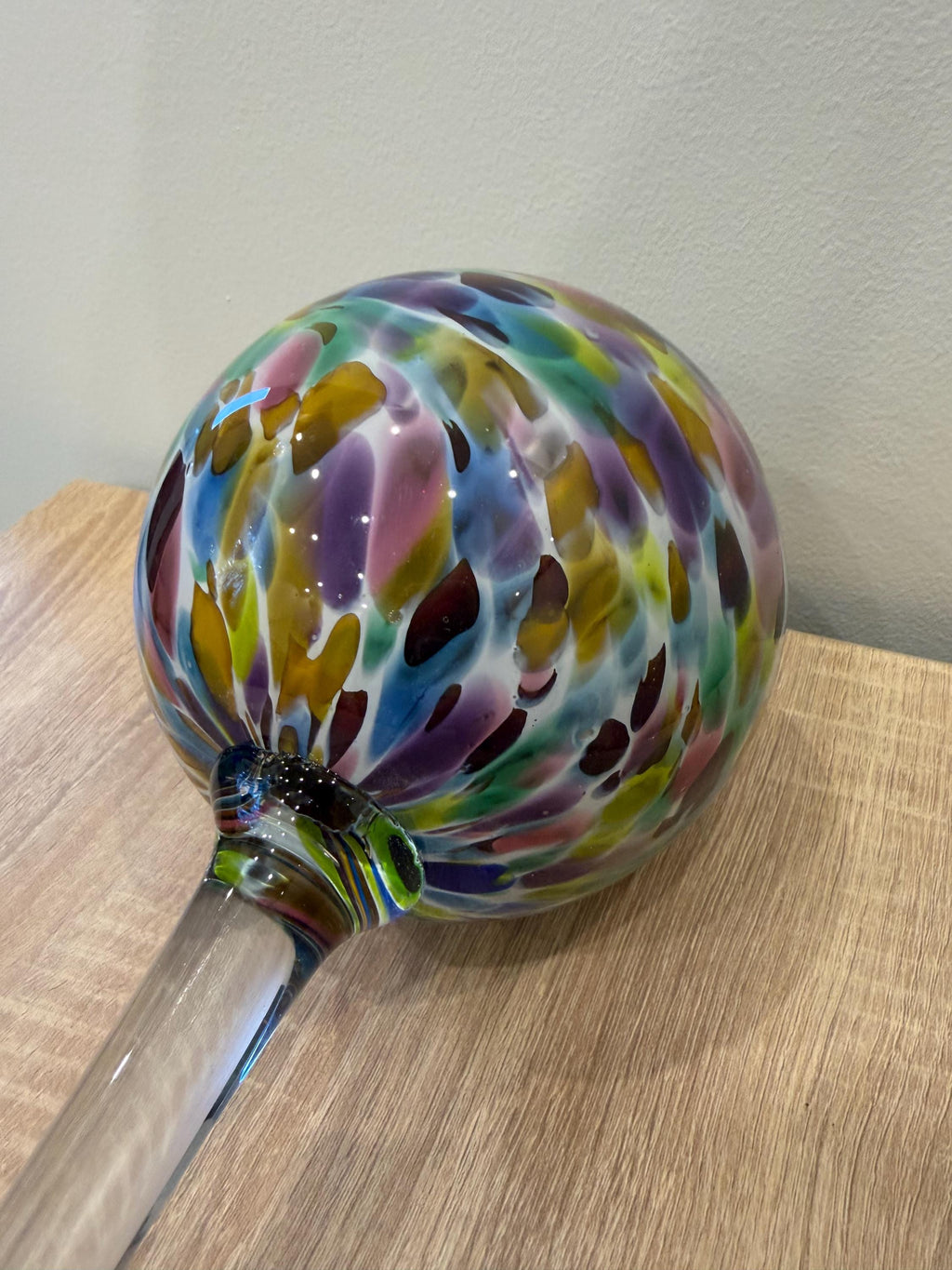 80cm Hand-Blown Glass Garden Stake – 15cm Multicolor Sphere