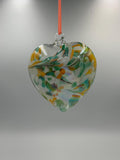 Hand Blown Glass Heart Ornament – Green & Amber Heart Suncatcher – Hanging Art