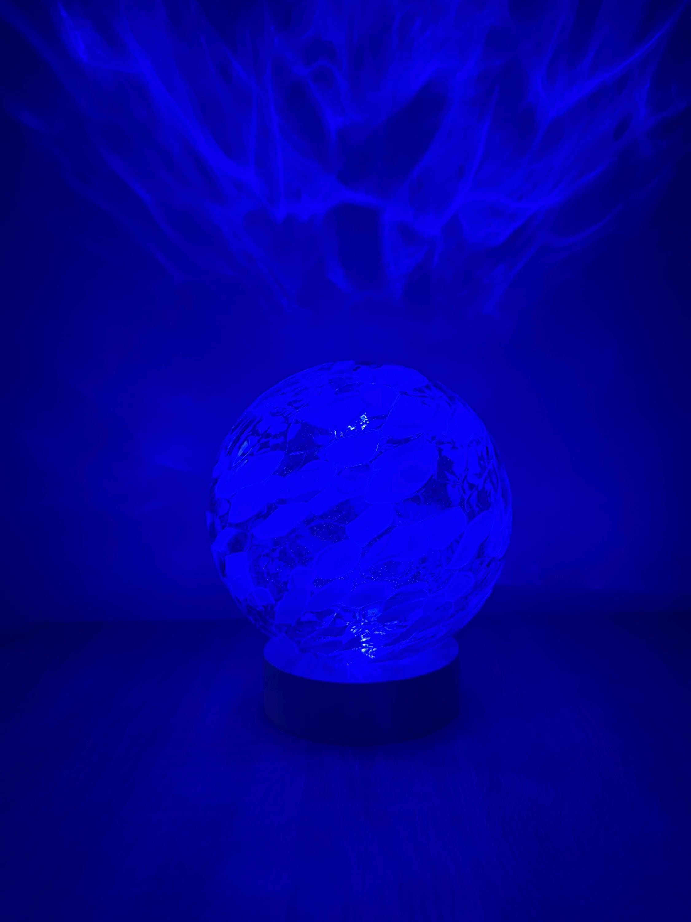 15cm Hand-Blown Blue Crackle Glass LED Lamp – Multicolor or White Night Light
