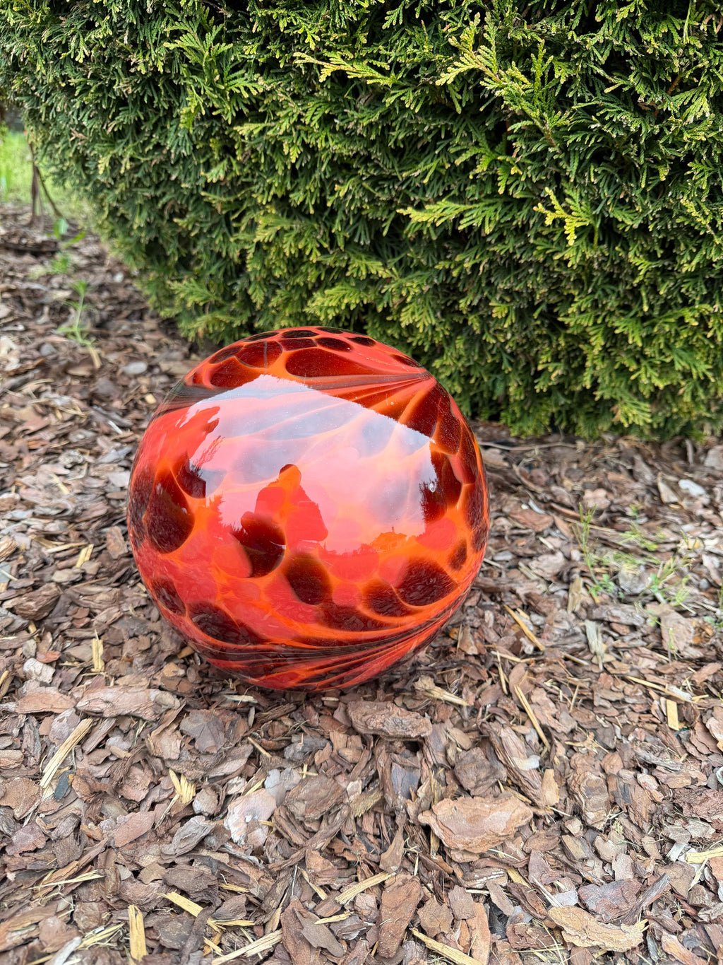 25cm Hand-Blown Glass Garden Ball – Red Orange Gazing Ball Outdoor Decor