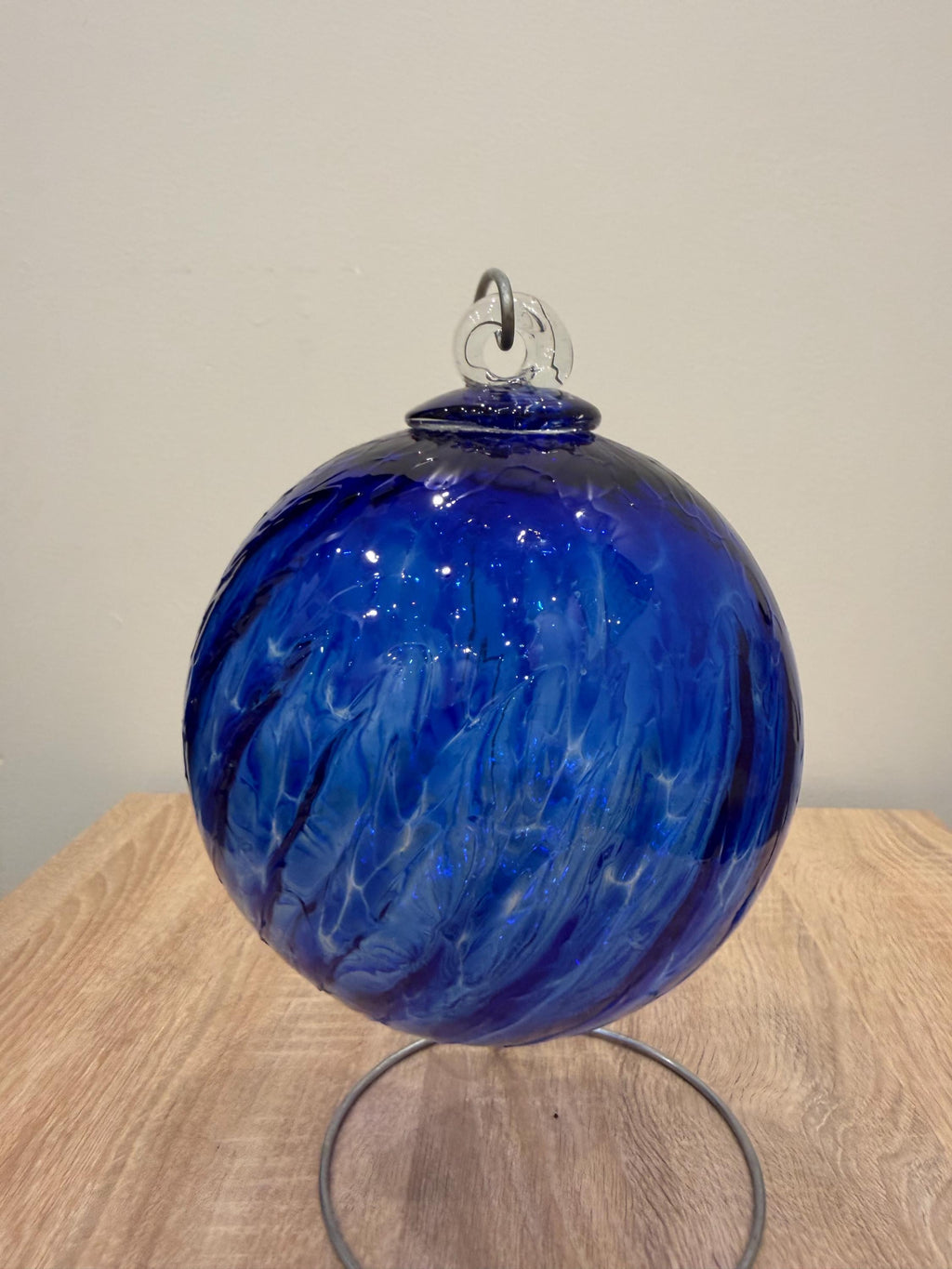 Hand Blown Blue Glass Ball Ornament 15cm  – 15cm Suncatcher Decor, Artistic Sphere