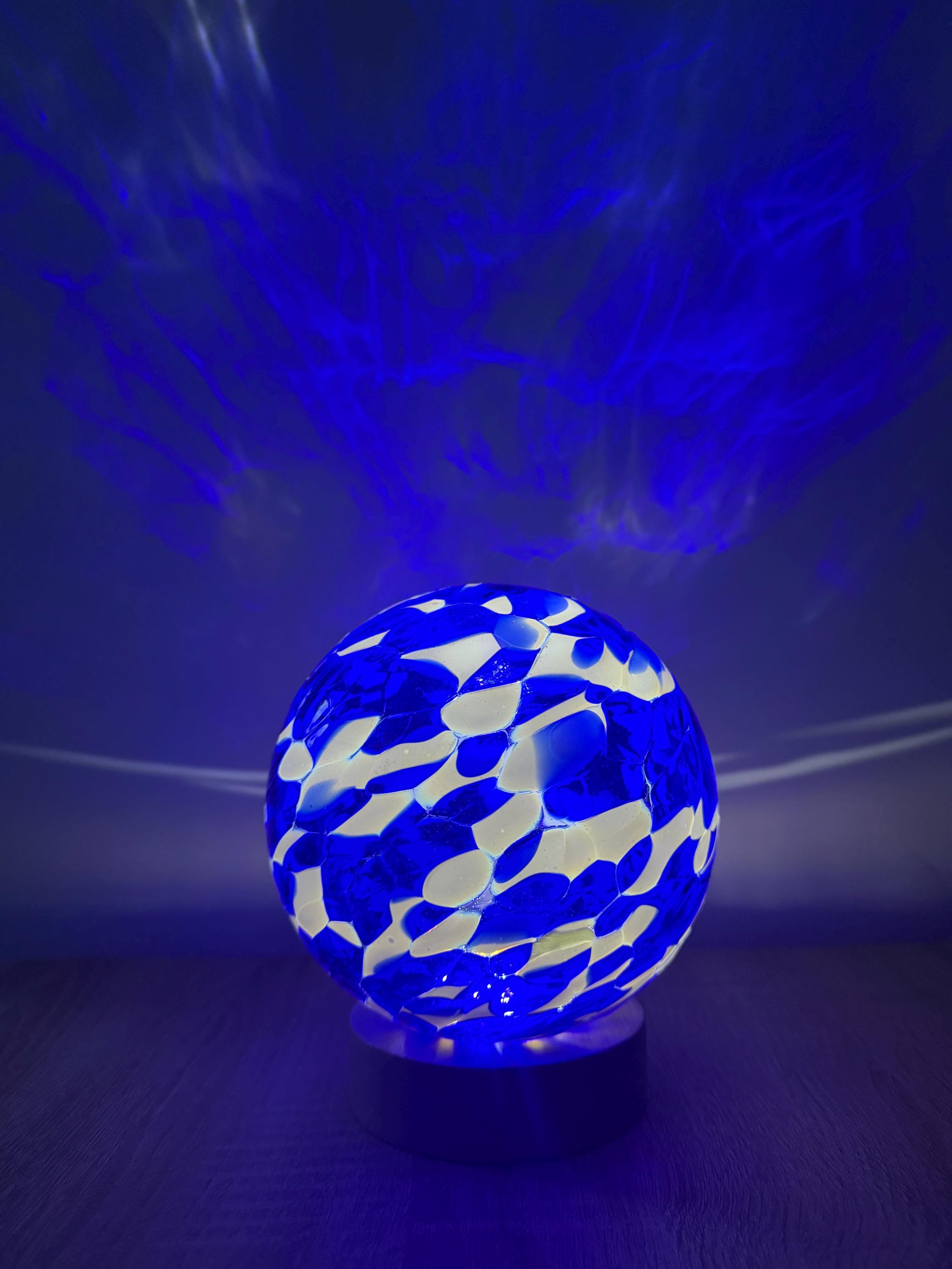 15cm Hand-Blown Blue Crackle Glass LED Lamp – Multicolor or White Night Light
