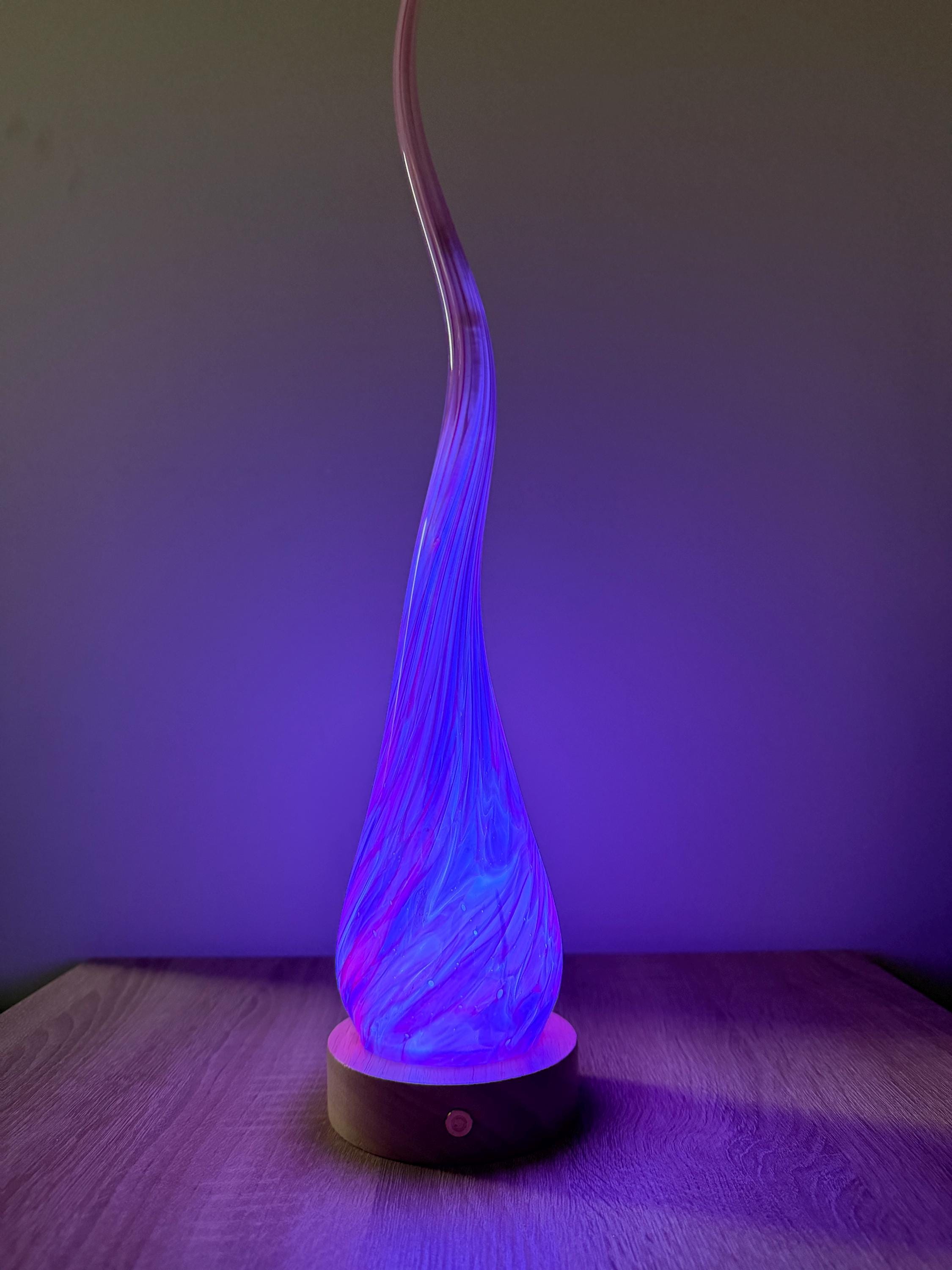 50cm Hand-Blown Pink Flame Lamp – Color Changing LED Touch Light Wooden Base