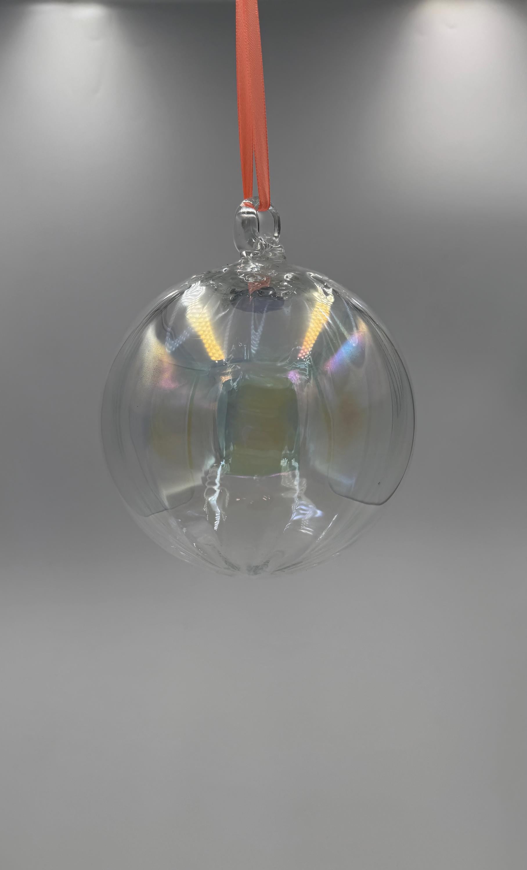 15cm Hand-Blown Iridescent Clear Glass Ornament – Optical Art Glass Sphere – Hanging Suncatcher Decor Gift