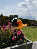 12cm Orange Glass Flower Garden Stake - Hand Blown Garden Art - 50cm Decor