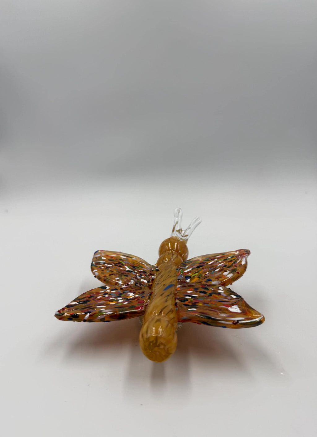 15cm Hand-Blown Colorful Confetti Glass Butterfly Sculpture – Amber Wings Decorative Figurine