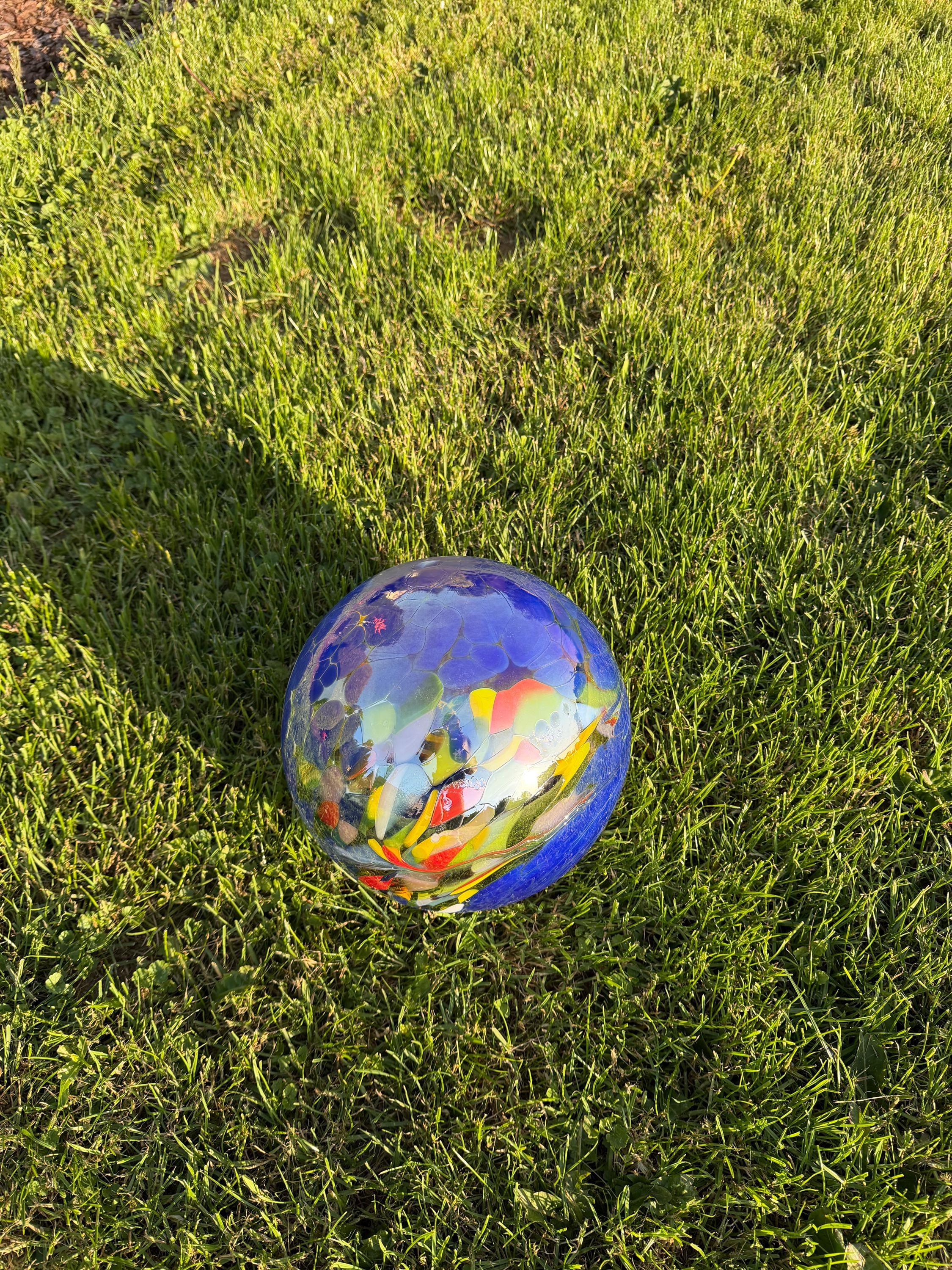 25cm Hand-Blown Multicolor Swirl Glass Sphere – Large Vibrant Decorative Orb