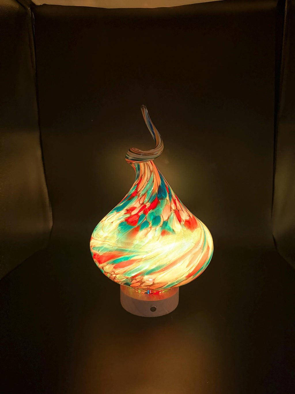 Hand-Blown Glass Swirl Lamp – Blue Yellow Artistic Accent Light (Battery Operated)